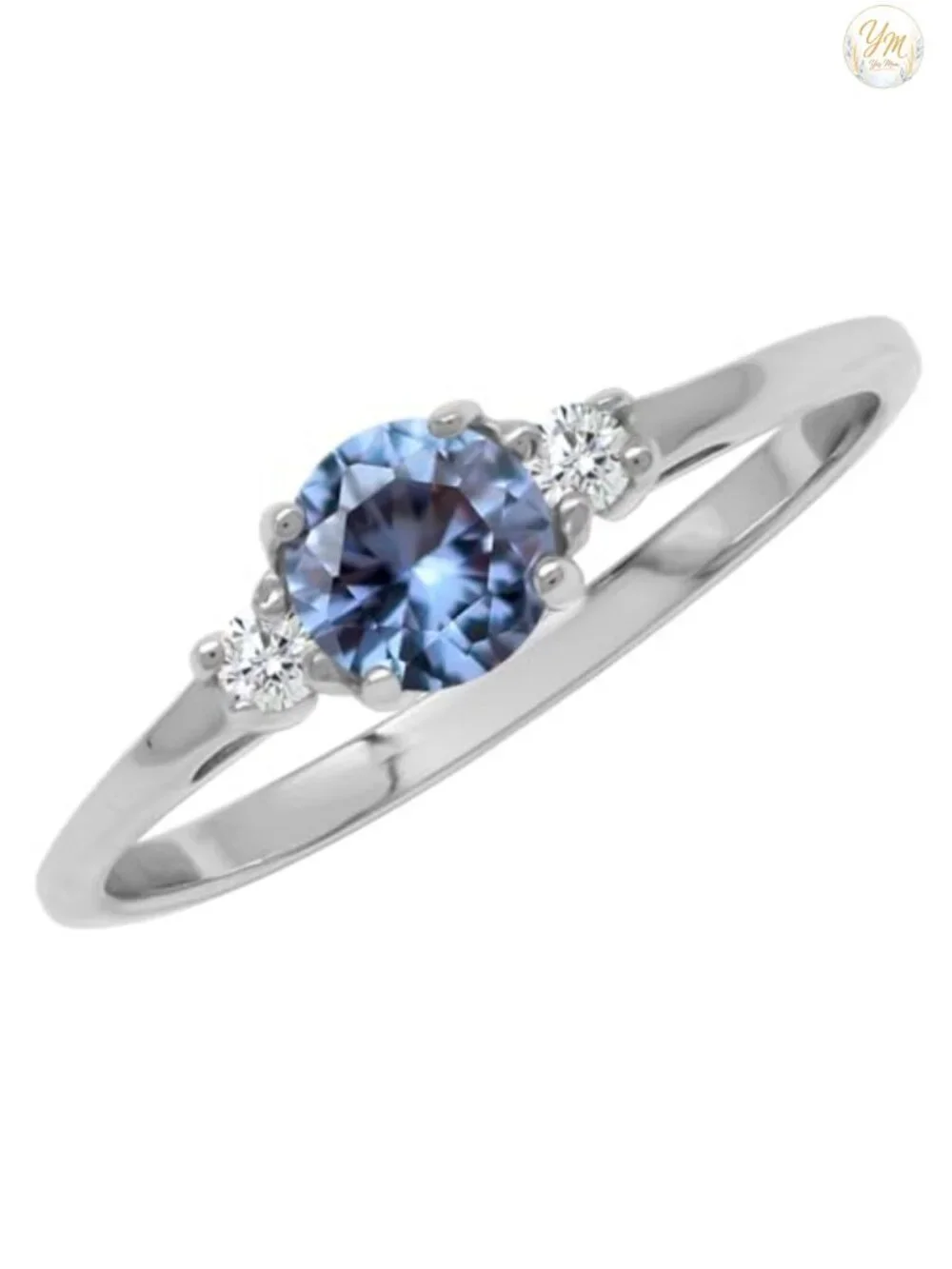 S925 Sterling Silver Round Alexandrite Promise Ring White Gold Plated
